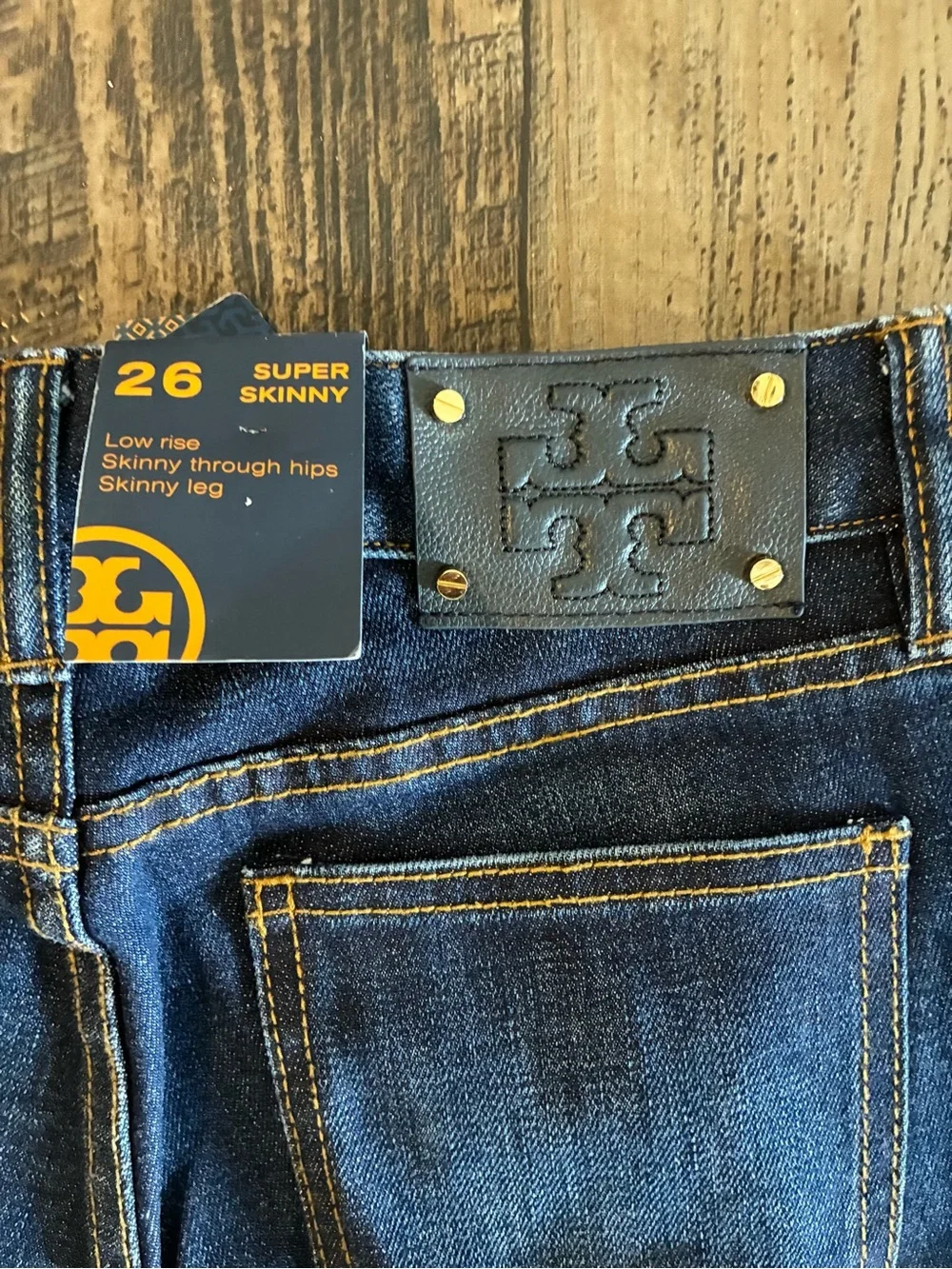 Tory Burch Dark Blue Skinny Jeans with Gold Hardware
